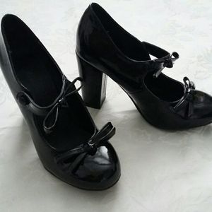 Block heel bows mary jane shoes